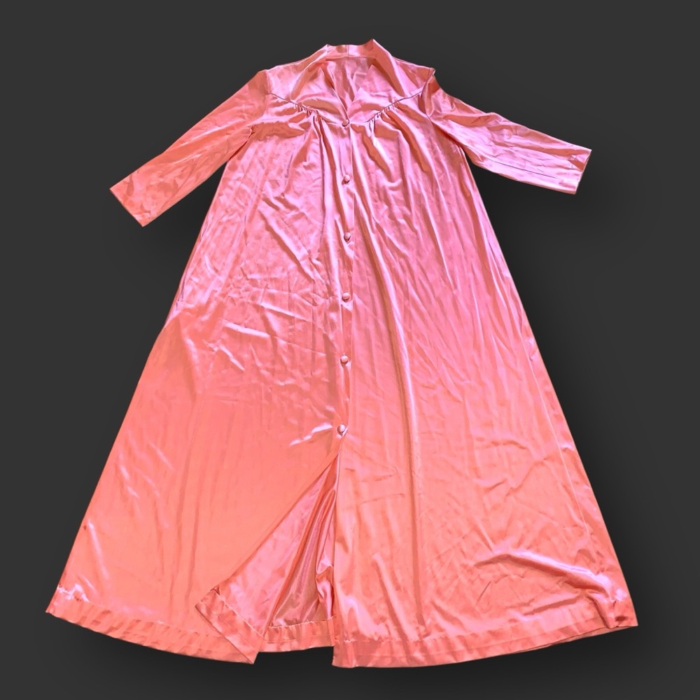 v i n t a g e :: Set Floral Long Satin Nylon Peignoir Slip Dress Robe - Picture 8 of 16